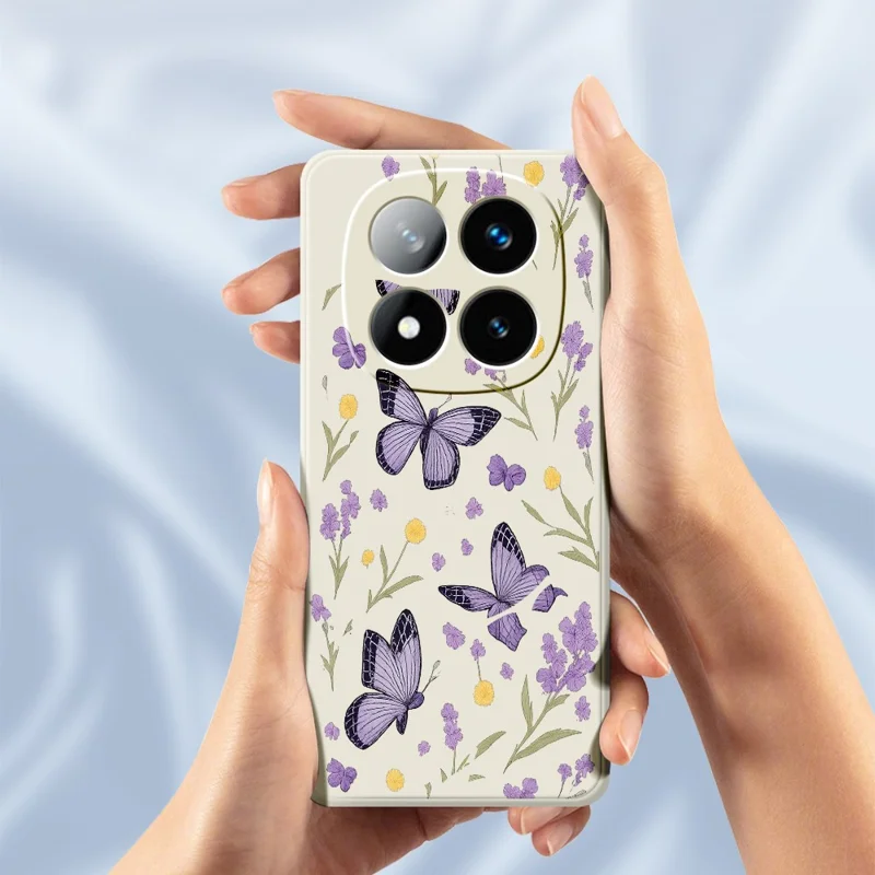 For Xiaomi Redmi Note 15 5G (Global)  /  Poco M8 5G Case Purple Butterflies Pattern Printing Straight Edge TPU Phone Back Cover - Beige