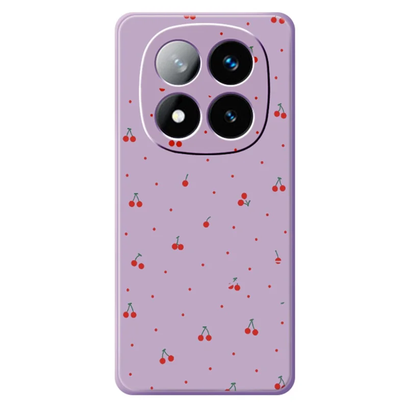 Чехол для Xiaomi Redmi Note 15 5G (Global) / Poco M8 5G с принтом красной вишни, прямые края, задняя панель из ТПУ — фиолетовый