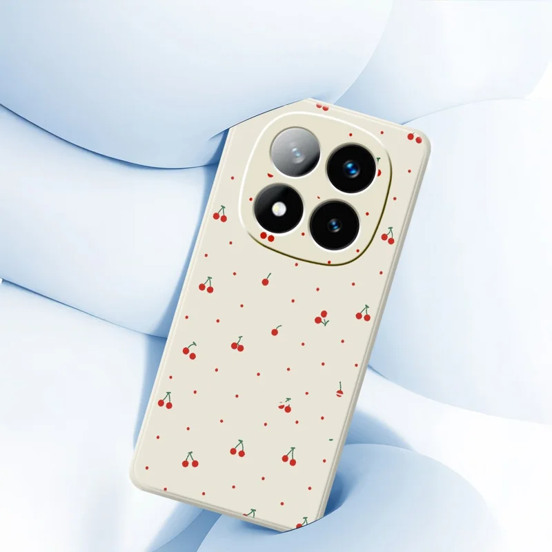 Чехол для Xiaomi Redmi Note 15 5G (Global) / Poco M8 5G с принтом красной вишни, прямые края, задняя панель из ТПУ — фиолетовый