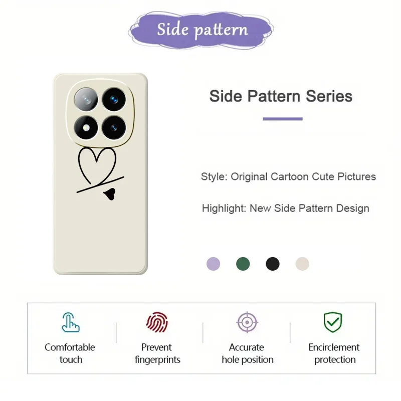 Funda con diseño de amor negro para Xiaomi Redmi Note 15 5G (Global) / Poco M8 5G, borde recto, cubierta trasera de TPU - Beige