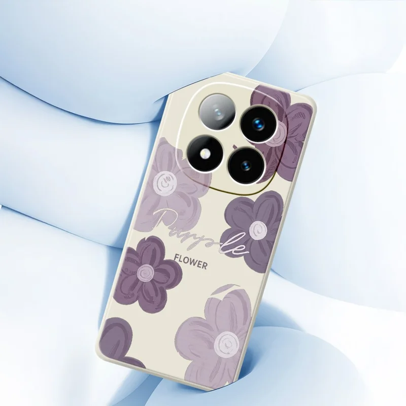 For Xiaomi Redmi Note 15 5G (Global)  /  Poco M8 5G Case Purple Flower Pattern Printing Straight Edge TPU Phone Back Cover - Beige