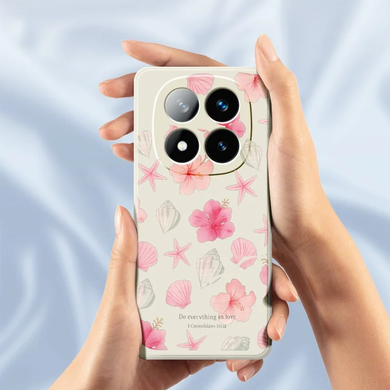 Funda para Xiaomi Redmi Note 15 5G (Global) / Poco M8 5G, carcasa con diseño de flores de melocotonero, borde recto, cubierta trasera de TPU - Beige