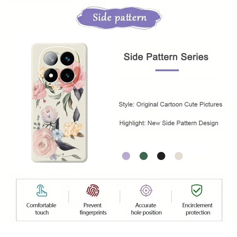 Funda para Xiaomi Redmi Note 15 5G (Global) / Poco M8 5G con diseño de flores grandes, borde recto, carcasa trasera de TPU - Beige