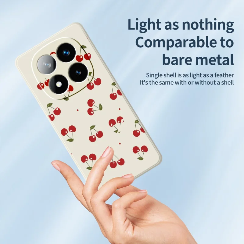 Funda para Xiaomi Redmi Note 15 5G (Global) / Poco M8 5G con diseño de cerezas, borde recto, cubierta trasera de TPU - Beige