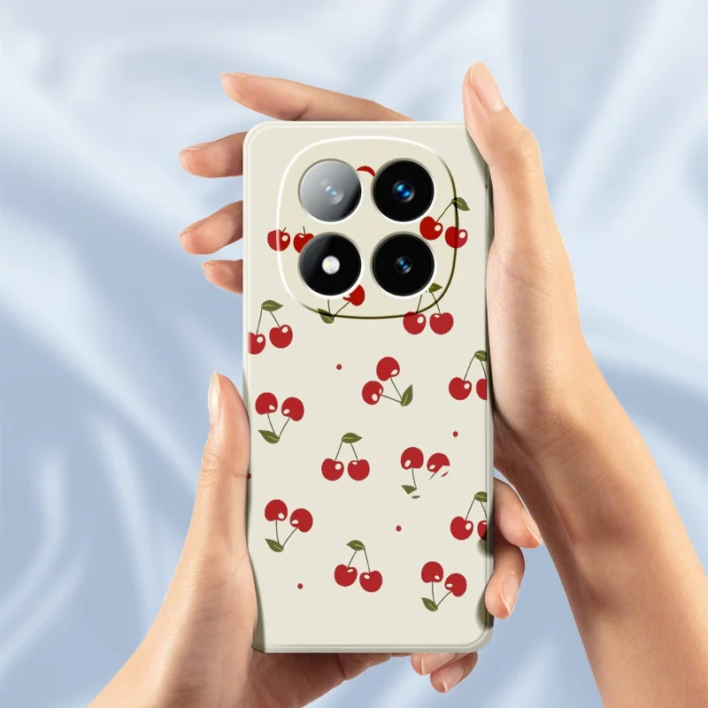 Funda para Xiaomi Redmi Note 15 5G (Global) / Poco M8 5G con diseño de cerezas, borde recto, cubierta trasera de TPU - Beige