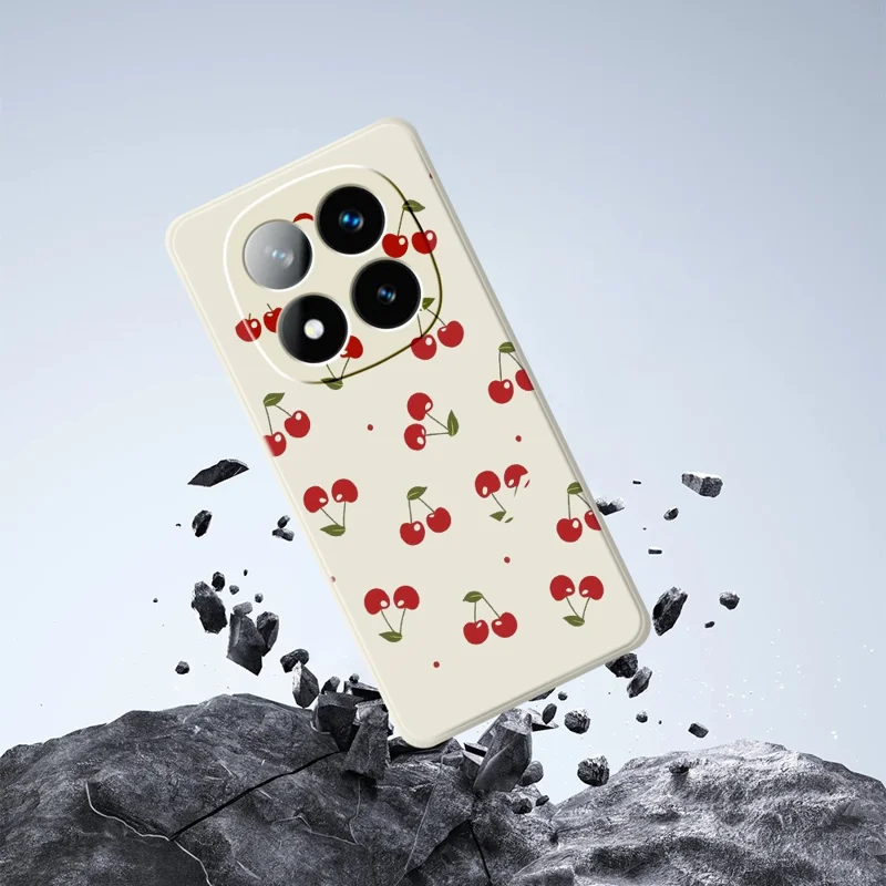 Funda para Xiaomi Redmi Note 15 5G (Global) / Poco M8 5G con diseño de cerezas, borde recto, cubierta trasera de TPU - Beige