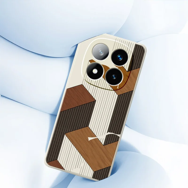 For Xiaomi Redmi Note 15 5G (Global) / Poco M8 5G Case Geometric Wood Grain Pattern Printing Straight Edge TPU Phone Back Cover - Beige