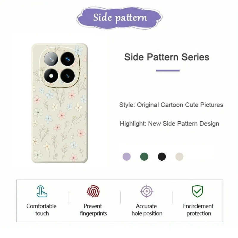 Til Xiaomi Redmi Note 15 5G (Global) / Poco M8 5G Case med trykt mønster af små blomsterkviste, lige kanter, TPU telefonbagdæksel - beige