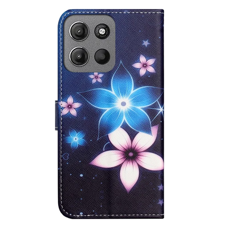 For Motorola Moto G47 5G / G37 5G Case Pattern Print PU Leather Wallet Phone Cover Cross Texture - Blue Flower