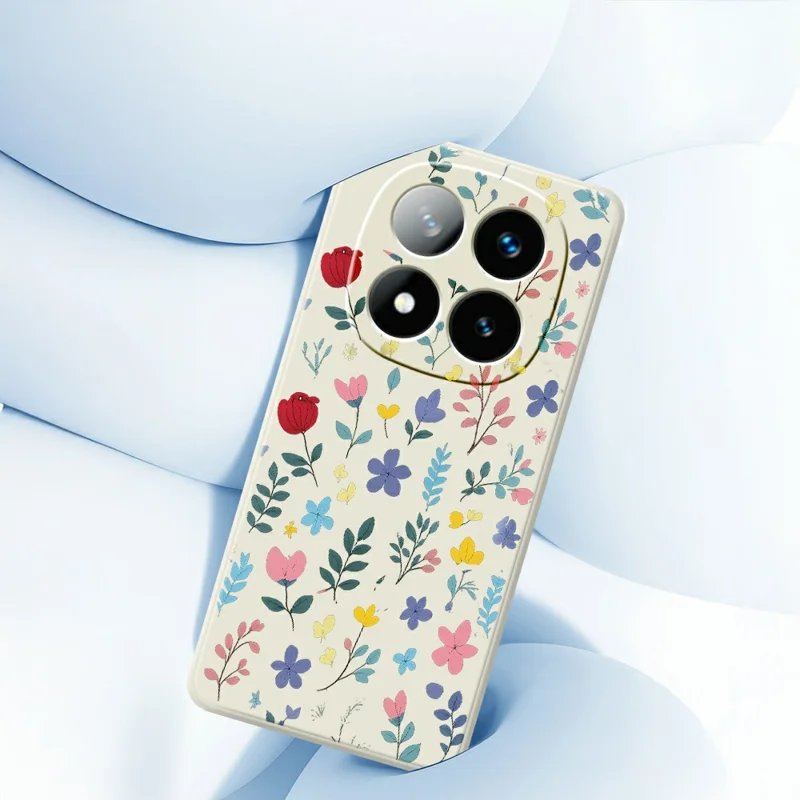Til Xiaomi Redmi Note 15 Pro 5G (Global) Etui med farverige blomsterstensmønster, lige kanter, TPU telefon bagdæksel - beige