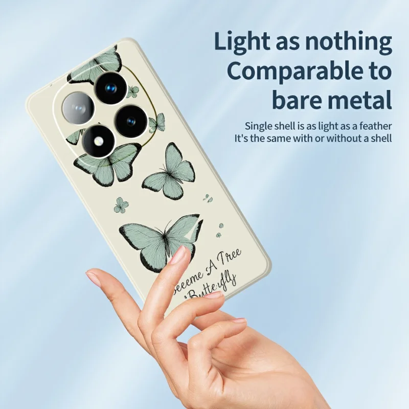Capa para Xiaomi Redmi Note 15 Pro 5G (Global) com Impressão de Padrão de Borboleta Verde, Borda Reta, TPU, Capa Traseira para Telemóvel - Bege