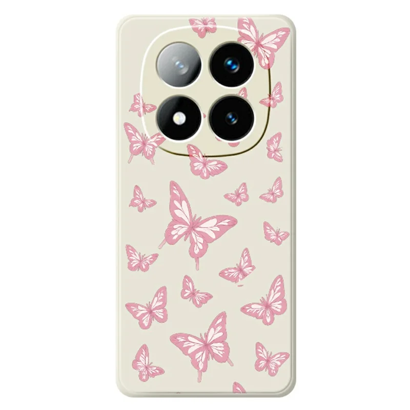 Coque pour Xiaomi Redmi Note 15 Pro 5G (Global) - Imprimé de papillons roses, bord droit, TPU, housse arrière pour téléphone - Beige