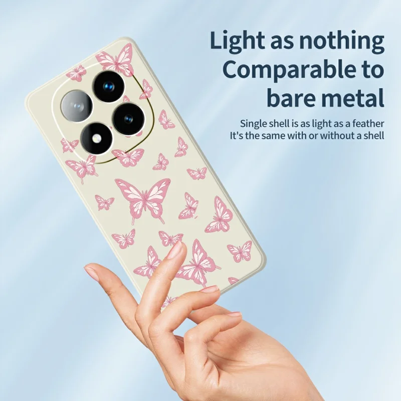 Coque pour Xiaomi Redmi Note 15 Pro 5G (Global) - Imprimé de papillons roses, bord droit, TPU, housse arrière pour téléphone - Beige