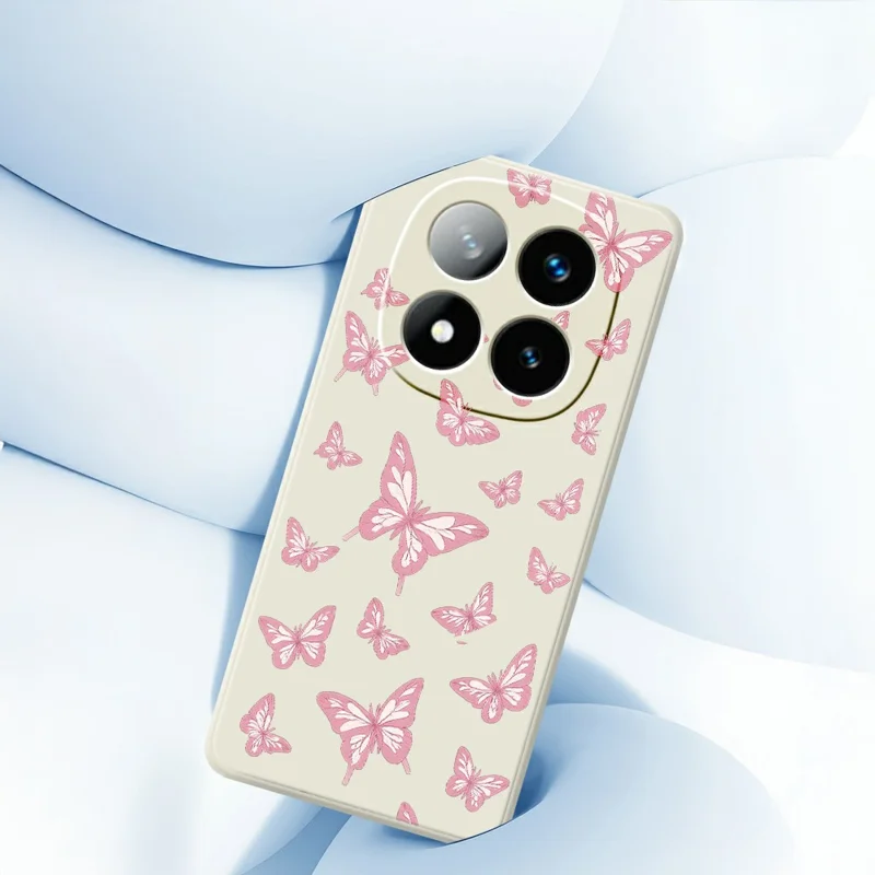 Coque pour Xiaomi Redmi Note 15 Pro 5G (Global) - Imprimé de papillons roses, bord droit, TPU, housse arrière pour téléphone - Beige
