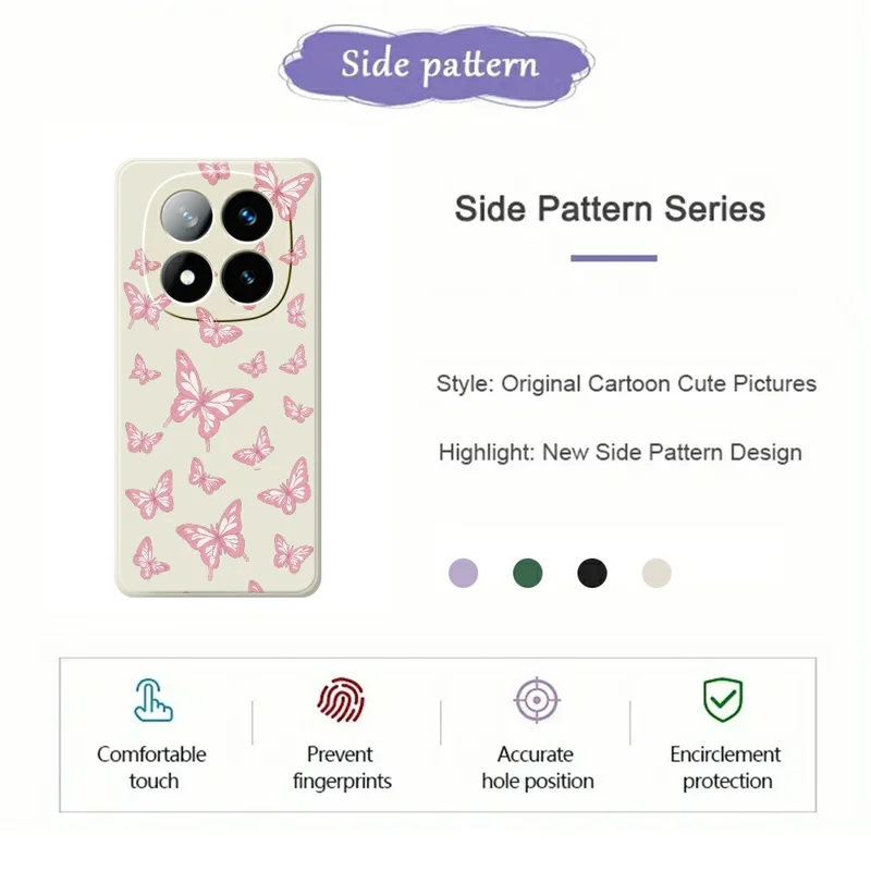 Coque pour Xiaomi Redmi Note 15 Pro 5G (Global) - Imprimé de papillons roses, bord droit, TPU, housse arrière pour téléphone - Beige