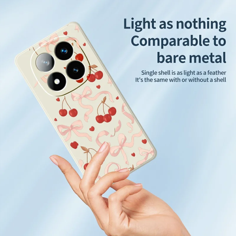 For Xiaomi Redmi Note 15 Pro 5G (Global) Case Big Bow Cherry Pattern Printing Straight Edge TPU Phone Back Cover - Beige