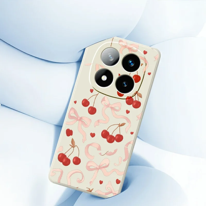 For Xiaomi Redmi Note 15 Pro 5G (Global) Case Big Bow Cherry Pattern Printing Straight Edge TPU Phone Back Cover - Beige