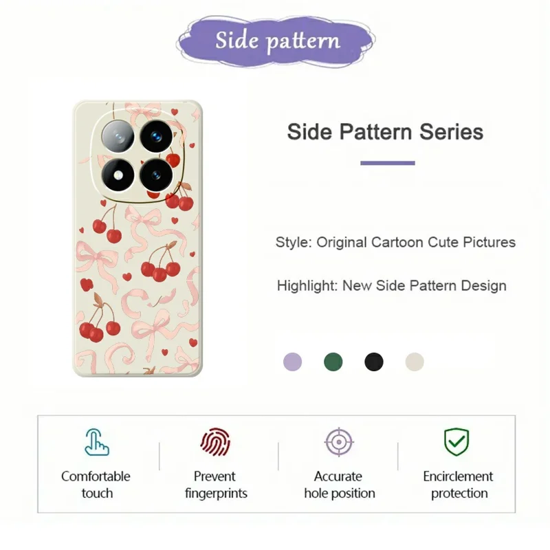 For Xiaomi Redmi Note 15 Pro 5G (Global) Case Big Bow Cherry Pattern Printing Straight Edge TPU Phone Back Cover - Beige
