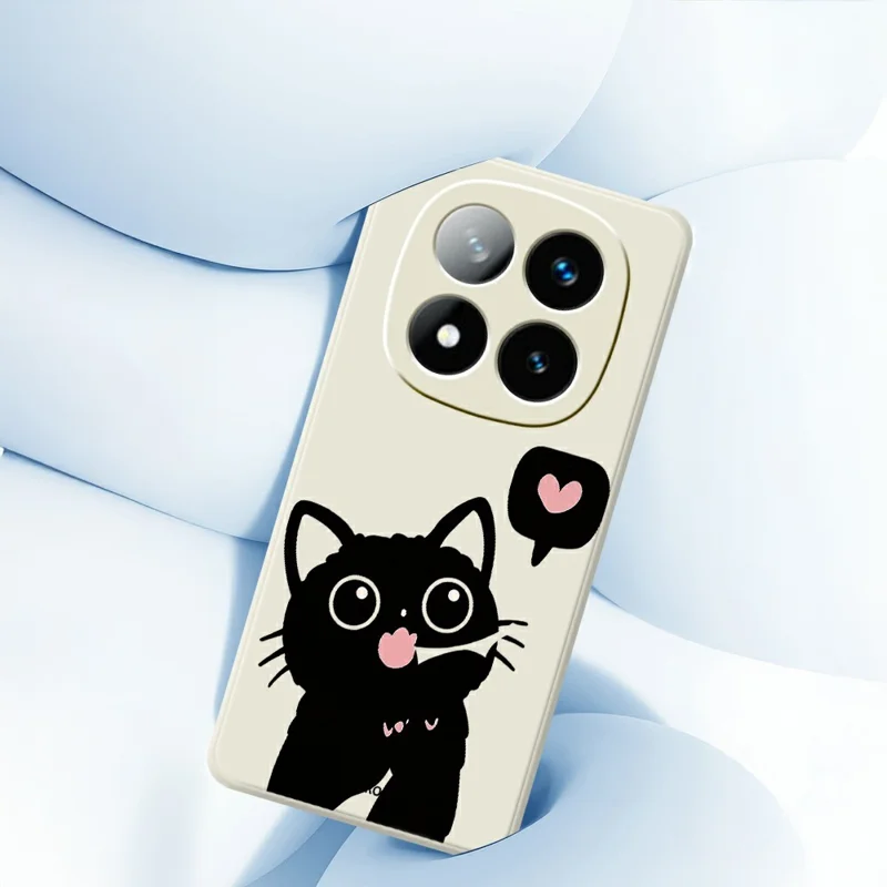 For Xiaomi Redmi Note 15 Pro 5G (Global) Case Love Black Cat Pattern Printing Straight Edge TPU Phone Back Cover - Beige