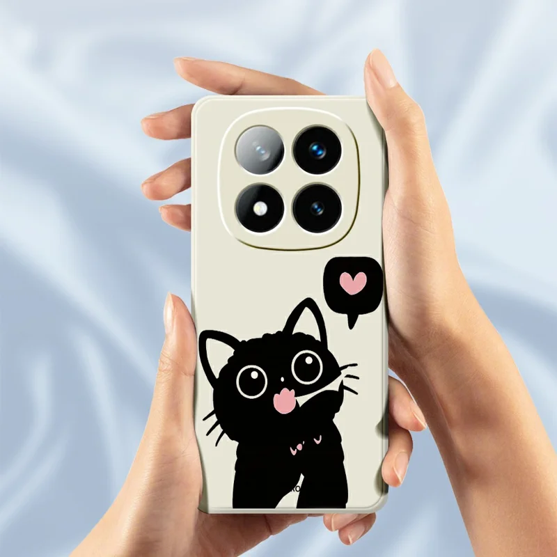 For Xiaomi Redmi Note 15 Pro 5G (Global) Case Love Black Cat Pattern Printing Straight Edge TPU Phone Back Cover - Beige