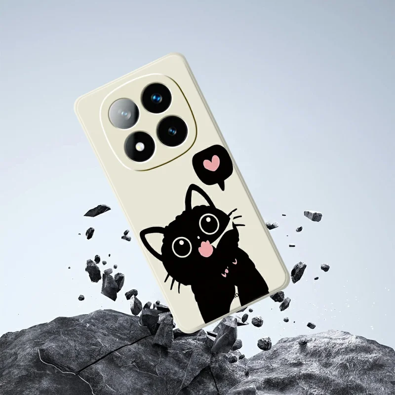 For Xiaomi Redmi Note 15 Pro 5G (Global) Case Love Black Cat Pattern Printing Straight Edge TPU Phone Back Cover - Beige