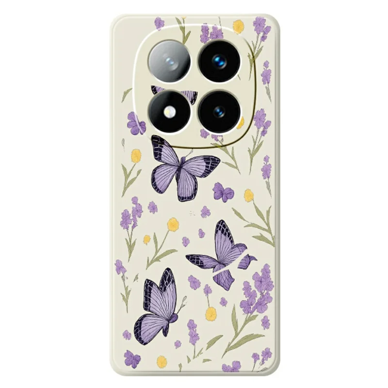 For Xiaomi Redmi Note 15 Pro 5G (Global) Case Purple Butterflies Pattern Printing Straight Edge TPU Phone Back Cover - Beige