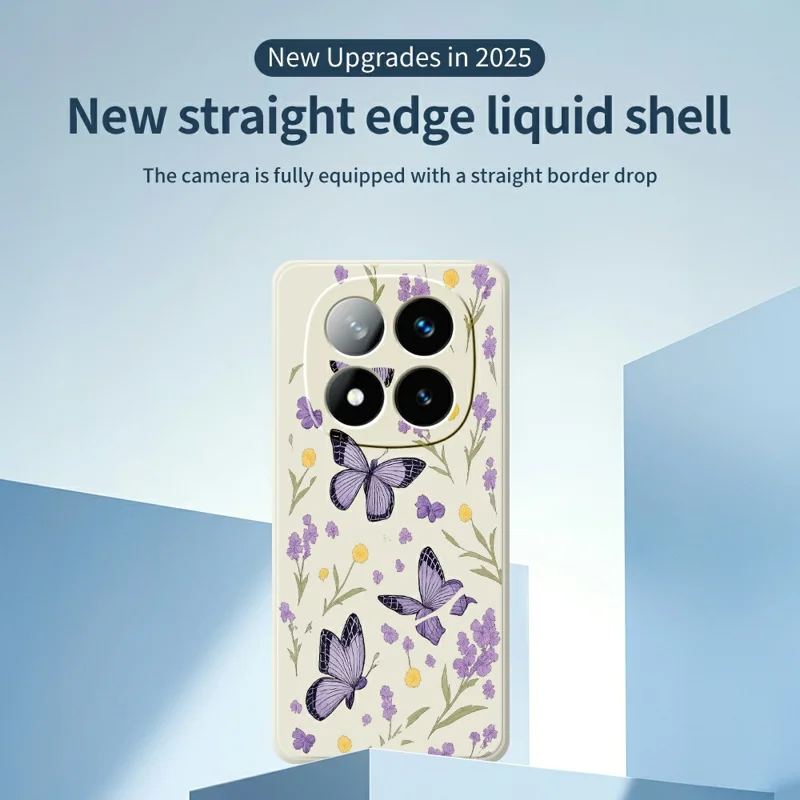 For Xiaomi Redmi Note 15 Pro 5G (Global) Case Purple Butterflies Pattern Printing Straight Edge TPU Phone Back Cover - Beige