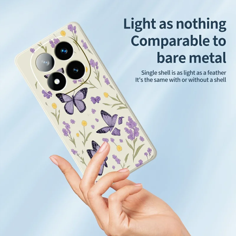 For Xiaomi Redmi Note 15 Pro 5G (Global) Case Purple Butterflies Pattern Printing Straight Edge TPU Phone Back Cover - Beige