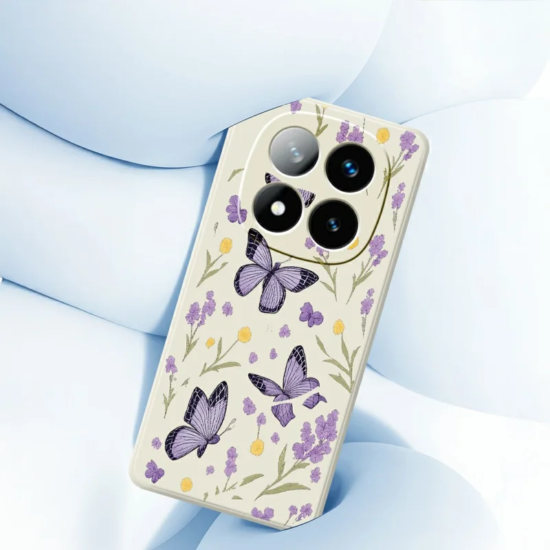 For Xiaomi Redmi Note 15 Pro 5G (Global) Case Purple Butterflies Pattern Printing Straight Edge TPU Phone Back Cover - Beige