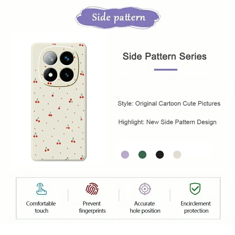 Coque pour Xiaomi Redmi Note 15 Pro 5G (Global) - Motif Cerise Rouge, Bord Droit, Revêtement Arrière en TPU - Beige