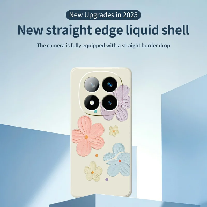 For Xiaomi Redmi Note 15 Pro 5G (Global) Case Four Color Flowers Pattern Printing Straight Edge TPU Phone Back Cover - Beige