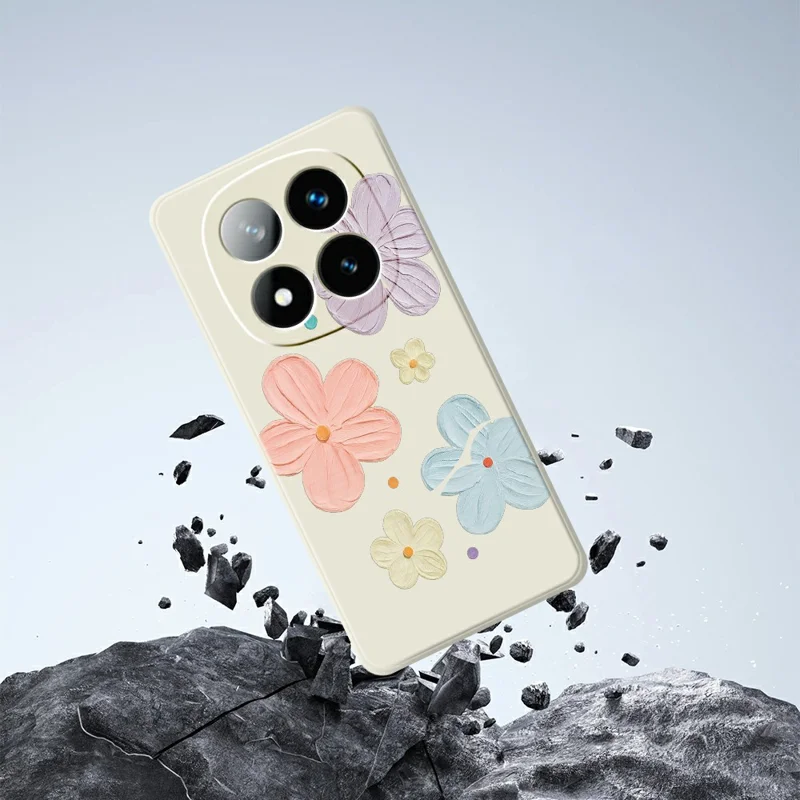 For Xiaomi Redmi Note 15 Pro 5G (Global) Case Four Color Flowers Pattern Printing Straight Edge TPU Phone Back Cover - Beige
