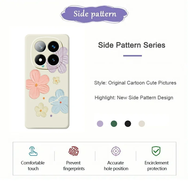 For Xiaomi Redmi Note 15 Pro 5G (Global) Case Four Color Flowers Pattern Printing Straight Edge TPU Phone Back Cover - Beige