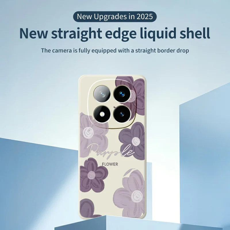 For Xiaomi Redmi Note 15 Pro 5G (Global) Case Purple Flower Pattern Printing Straight Edge TPU Phone Back Cover - Beige