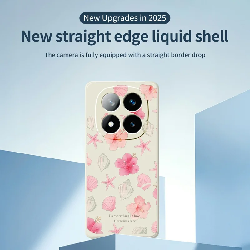 Coque pour Xiaomi Redmi Note 15 Pro 5G (Global) - Motif Impression Fleurs de Pêcher, Bord Droit, Coque Arrière en TPU - Beige