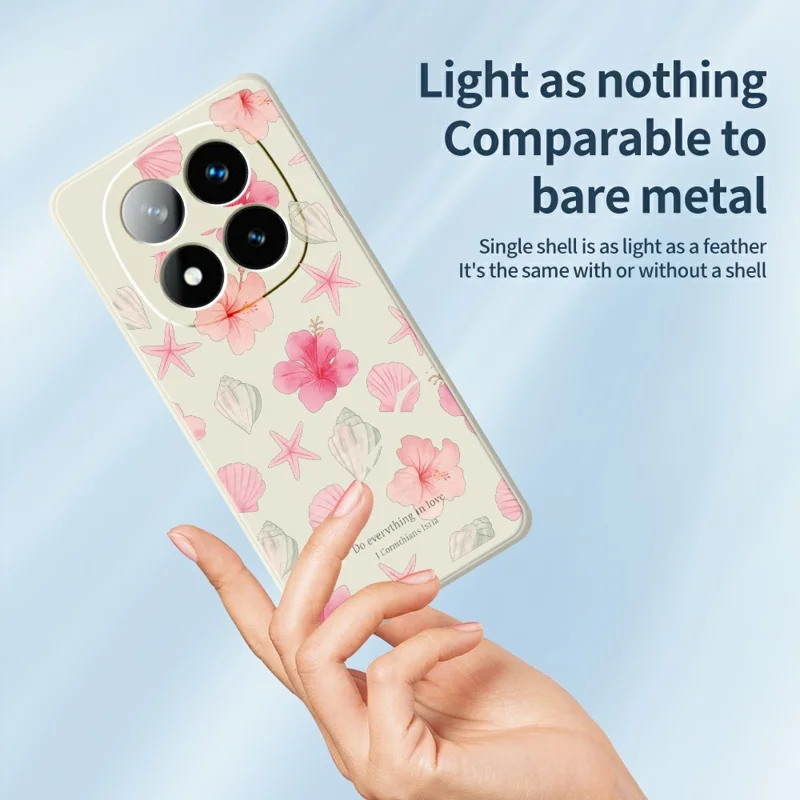 Coque pour Xiaomi Redmi Note 15 Pro 5G (Global) - Motif Impression Fleurs de Pêcher, Bord Droit, Coque Arrière en TPU - Beige