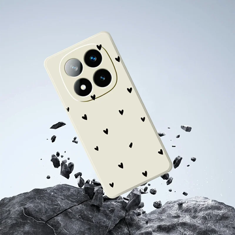 Til Xiaomi Redmi Note 15 Pro 5G (Global) Etui med små hjerter, trykt motiv, lige kanter, TPU tilbehør til bagside - beige