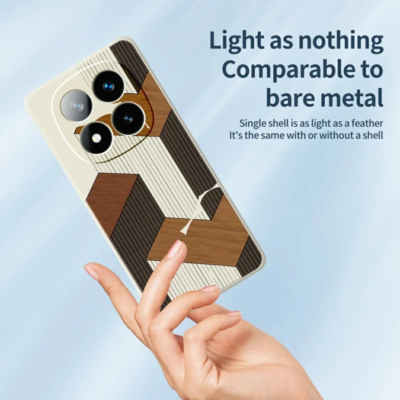 Coque pour Xiaomi Redmi Note 15 Pro 5G (Global) - Motif Géométrique et Faux Bois, Imprimé, Bord Droit, Coque Arrière en TPU - Beige