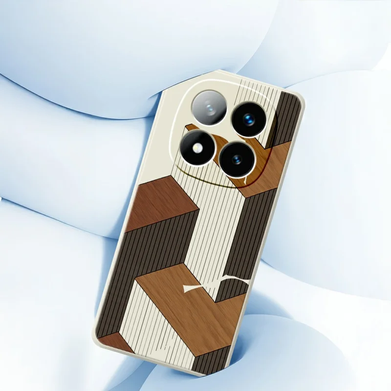 Coque pour Xiaomi Redmi Note 15 Pro 5G (Global) - Motif Géométrique et Faux Bois, Imprimé, Bord Droit, Coque Arrière en TPU - Beige