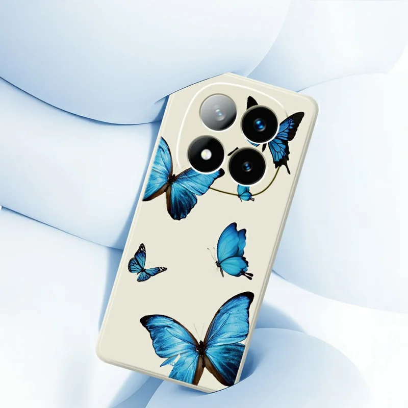 For Xiaomi Redmi Note 15 Pro+ 5G (Global)  /  Poco M8 Pro 5G Case Blue Butterflies Pattern Printing Straight Edge TPU Phone Back Cover - Beige