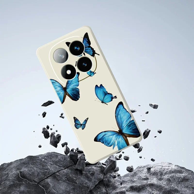 For Xiaomi Redmi Note 15 Pro+ 5G (Global)  /  Poco M8 Pro 5G Case Blue Butterflies Pattern Printing Straight Edge TPU Phone Back Cover - Beige