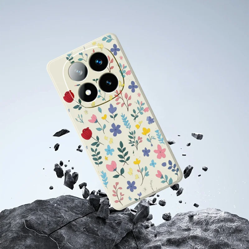 For Xiaomi Redmi Note 15 Pro+ 5G (Global)  /  Poco M8 Pro 5G Case Colorful Flower Branches Pattern Printing Straight Edge TPU Phone Back Cover - Beige