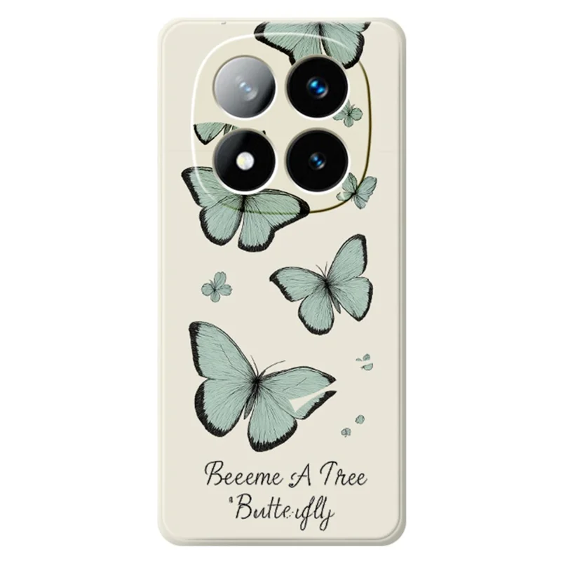 Til Xiaomi Redmi Note 15 Pro+ 5G (Global) / Poco M8 Pro 5G Hylster Grøn Butterfly Mønster Print Lige Kant TPU Telefon Bagdæksel - Beige