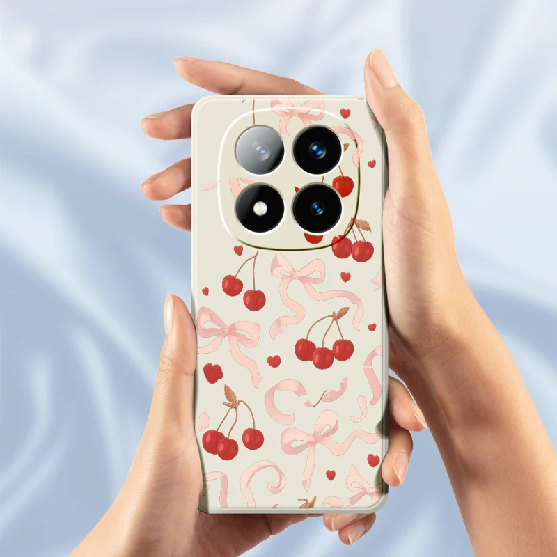 Til Xiaomi Redmi Note 15 Pro+ 5G (Global) / Poco M8 Pro 5G Etui med stort buekransekirsebærmønster, lige kanter, TPU bagside - beige