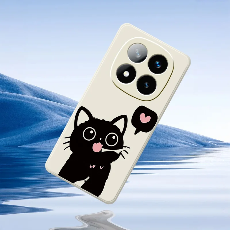 Til Xiaomi Redmi Note 15 Pro+ 5G (Global) / Poco M8 Pro 5G Hylster med Print af Sort Kat i Kærlighedsmønster og Lige Kant TPU Telefon Bagdæksel - Beige