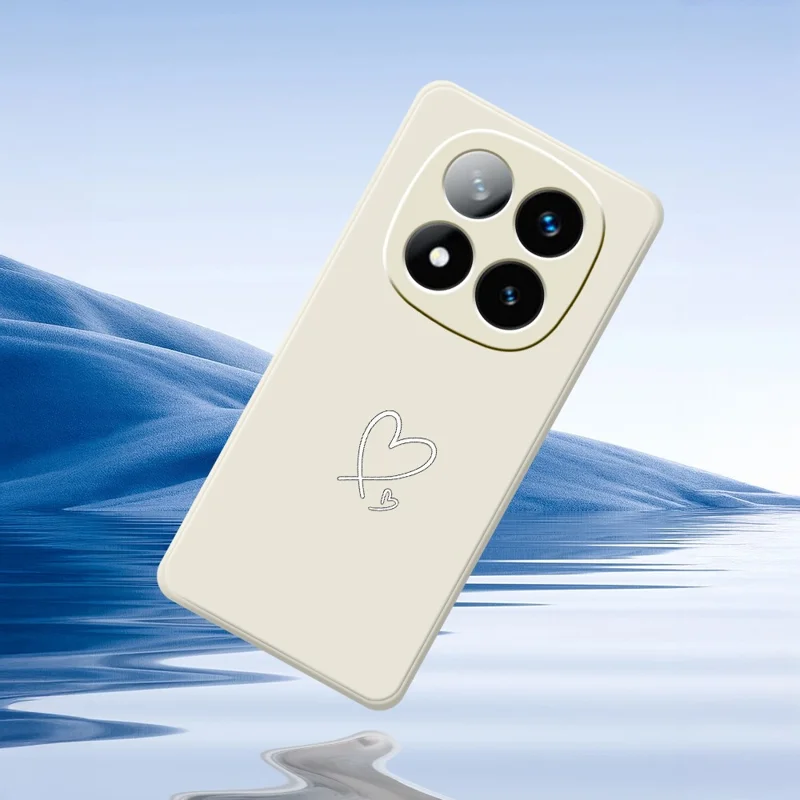 Til Xiaomi Redmi Note 15 Pro+ 5G (Global) / Poco M8 Pro 5G Case Hvid Kærlighedsmønster Print Ret Kant TPU Telefon Bagdæksel - Beige