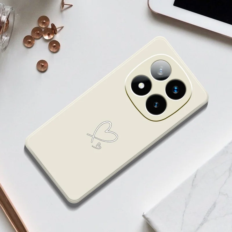 Til Xiaomi Redmi Note 15 Pro+ 5G (Global) / Poco M8 Pro 5G Case Hvid Kærlighedsmønster Print Ret Kant TPU Telefon Bagdæksel - Beige