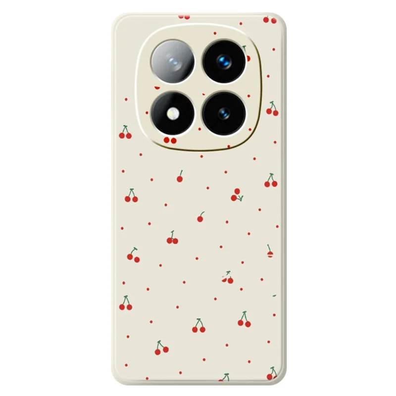 Til Xiaomi Redmi Note 15 Pro+ 5G (Global) / Poco M8 Pro 5G-taske med print i rød kirsebærstil, lige kanter, TPU bagside - beige