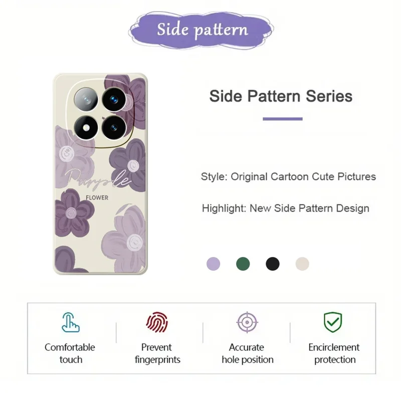For Xiaomi Redmi Note 15 Pro+ 5G (Global)  /  Poco M8 Pro 5G Case Purple Flower Pattern Printing Straight Edge TPU Phone Back Cover - Beige