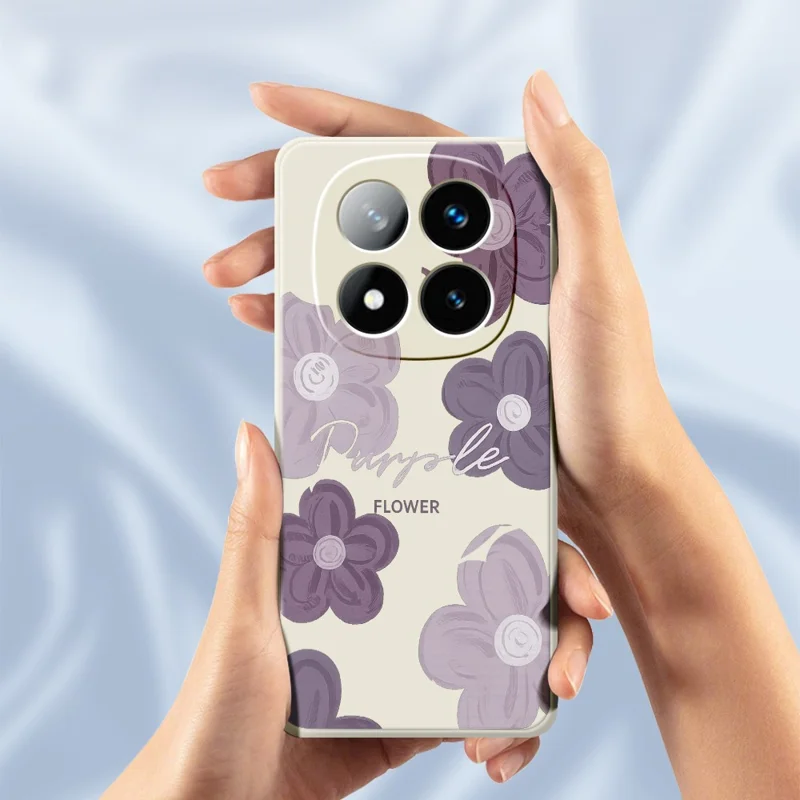For Xiaomi Redmi Note 15 Pro+ 5G (Global)  /  Poco M8 Pro 5G Case Purple Flower Pattern Printing Straight Edge TPU Phone Back Cover - Beige
